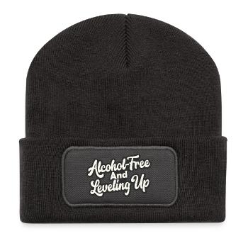 Alcohol-Free And Leveling Up - Recycled Patch Beanie - dark grey - Front
