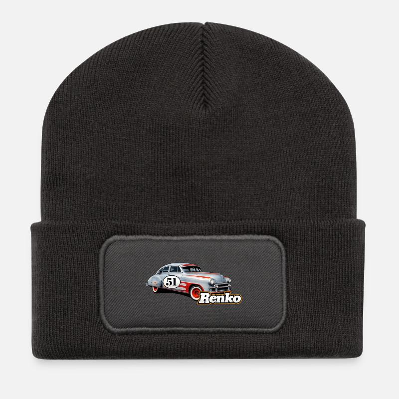 Rennwagen 51 Retro Vintage Auto - Recycelte Patch Beanie - Dunkelgrau