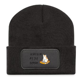 Trying To Get My Shit Together Katze - Recycelte Patch Beanie - Dunkelgrau - Vorne