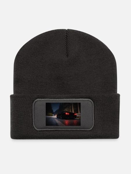 Night Sports Car on the Road - Recycled Patch Beanie - dark grey