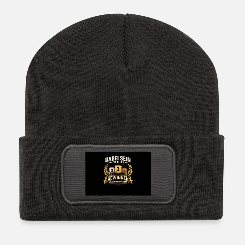 Être là, c’est tout – gagner, c’est agréable - Beanie recyclé à patch - charbon