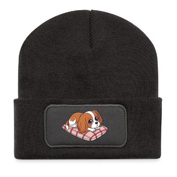 Cavalier king charle dreamer on plaid cushion - Recycled Patch Beanie - dark grey - Front