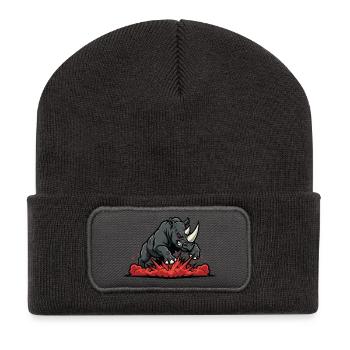 Rhinoceros Alpha Charge Rhino Power Maskottchen - Recycelte Patch Beanie - Dunkelgrau - Vorne