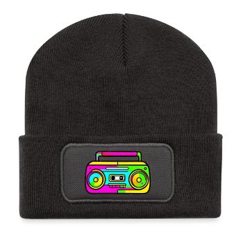 Neon Boombox Pop Art rétro - Beanie recyclé à patch - charbon - Devant