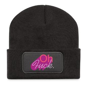 Oh Fuck Script in Purple Hue - Recycelte Patch Beanie - Dunkelgrau - Vorne
