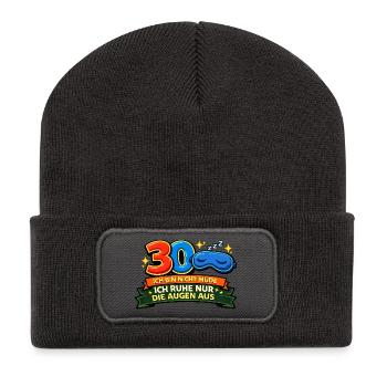 30 Nicht müde Augenruhe Design - Recycelte Patch Beanie - Dunkelgrau - Vorne