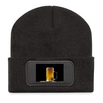 Chope de bière dans le noir : mousse scintillante - Beanie recyclé à patch - charbon - Devant