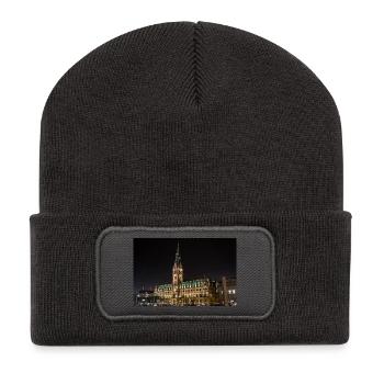 Hôtel de ville de Hambourg la nuit - Affiche - Beanie recyclé à patch - charbon - Devant
