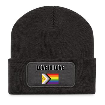 LOVE IS LOVE Intersex Inklusive Pride Progress Fla - Recycelte Patch Beanie - Dunkelgrau - Vorne