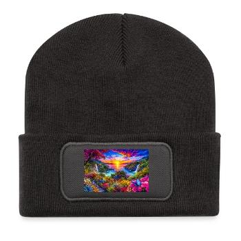 Sonnenuntergangs-Garten Pracht - Recycelte Patch Beanie - Dunkelgrau - Vorne