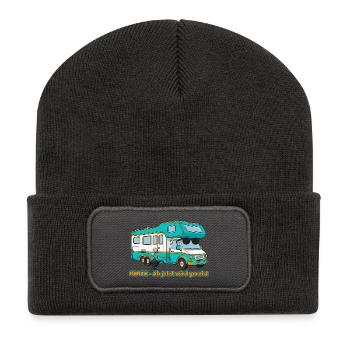 Lustiges Rente Geschenk - Retro Camper - Recycelte Patch Beanie - Dunkelgrau - Vorne