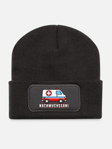 Nachwuchssani Sanitäter Rettungsdienst Krankenwage - Recycelte Patch Beanie - Dunkelgrau