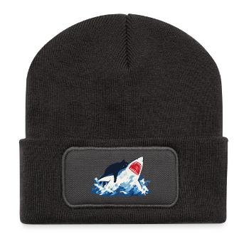 Cat Shark Ocean Humor - Recycled Patch Beanie - dark grey - Front