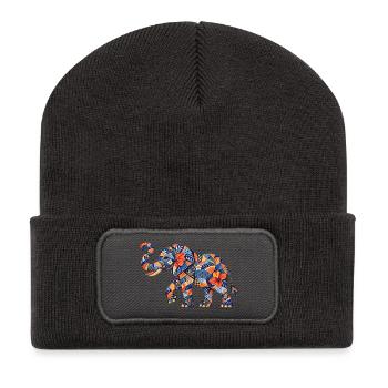 Patchwork Elephant Floral Pattern - Recycled Patch Beanie - dark grey - Front