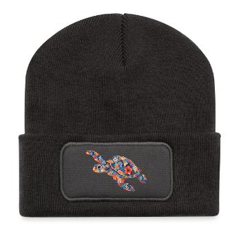 Motif floral patchwork de tortue - Beanie recyclé à patch - charbon - Devant