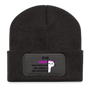 ICH HASSE MORGENMENSCHEN UND MORGEN UND MENSCHEN - Recycelte Patch Beanie - Dunkelgrau - Vorne
