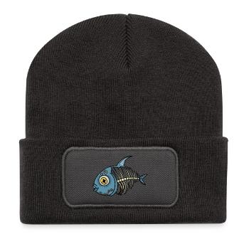 Blauer Skelettfisch-Cartoon - Recycelte Patch Beanie - Dunkelgrau - Vorne