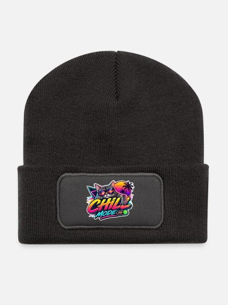 Katzen Chillmodus Neon 80er - Recycelte Patch Beanie - Dunkelgrau