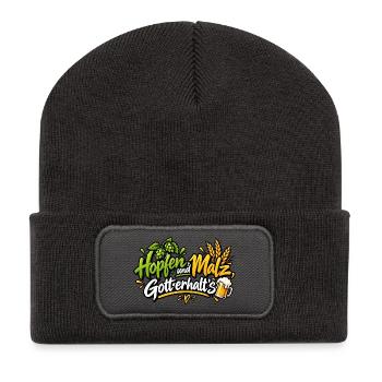 Hopfen und Malz Spruch Typo - Recycelte Patch Beanie - Dunkelgrau - Vorne