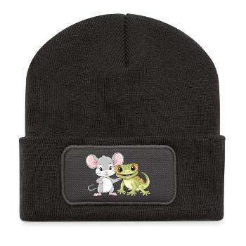 Little_mouse_and_gecko_are_best_friends - Recycelte Patch Beanie - Dunkelgrau - Vorne