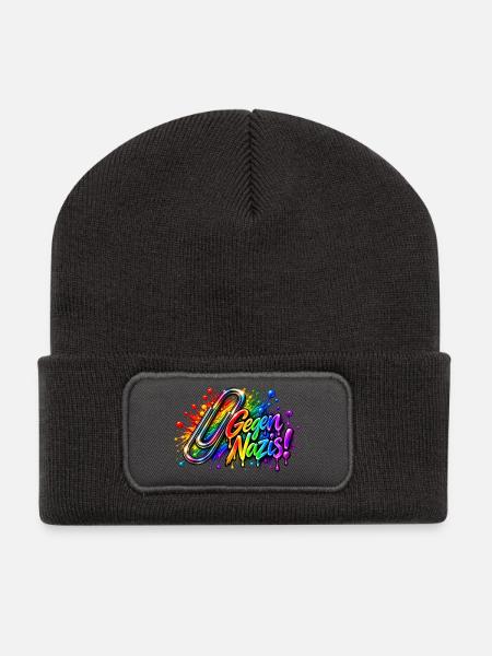 Gegen Nazis Regenbogen  Briefklammer Büroklammer - Recycelte Patch Beanie - Dunkelgrau