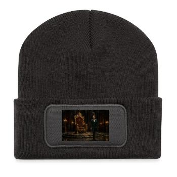 Grüner Anzug auf barockem Thron - Recycelte Patch Beanie - Dunkelgrau - Vorne