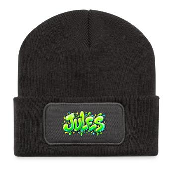 JULES in Graffiti: der Name, der die Serie ausmacht! - Recycelte Patch Beanie - Dunkelgrau - Vorne