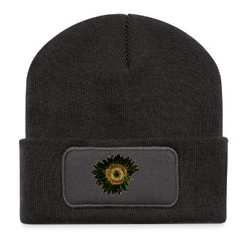 Leuchtende Sonnenblume Icon - Recycelte Patch Beanie - Dunkelgrau - Vorne