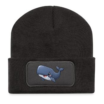 Pottwal Kawaii Style – Süßer Meeresriese - Recycelte Patch Beanie - Dunkelgrau - Vorne