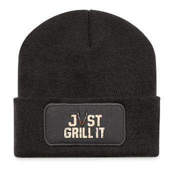 Just Grill It – Lustiges Grillmeister BBQ Motiv - Recycelte Patch Beanie - Dunkelgrau - Vorne