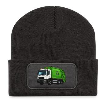 Grüner Müllwagen Recycling - Recycelte Patch Beanie - Dunkelgrau - Vorne