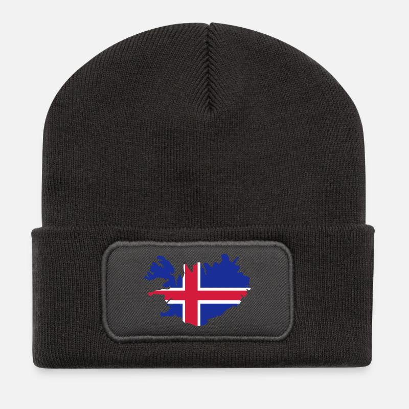 Island Flagge als Karte - Recycelte Patch Beanie - Dunkelgrau