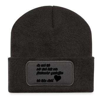 Liebeserklärung Liebe, Sprüche, Geschenk - Recycelte Patch Beanie - Dunkelgrau - Vorne