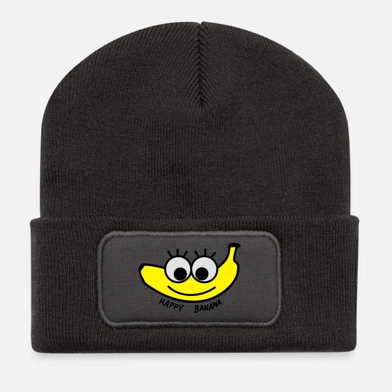 happy banana - Recycelte Patch Beanie - Dunkelgrau