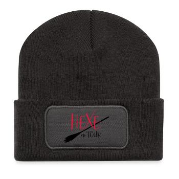 Hexe on tour - Party, Fasching, Halloween - Recycelte Patch Beanie - Dunkelgrau - Vorne