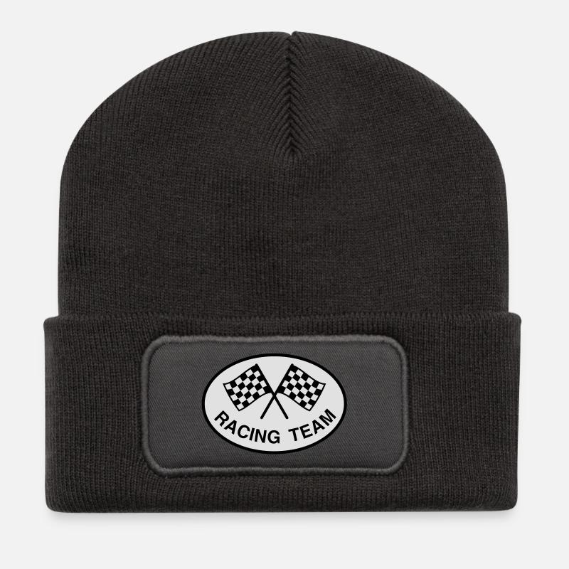 Racing Team, Zielflagge - Recycelte Patch Beanie - Dunkelgrau