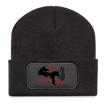 Kyokushin karaté KO coup de pied avec signe kanku - Beanie recyclé à patch - charbon - Devant