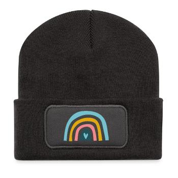 Regenbogen mit Herz - Recycelte Patch Beanie - Dunkelgrau - Vorne