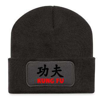 Kung Fu und Text rot - Recycelte Patch Beanie - Dunkelgrau - Vorne