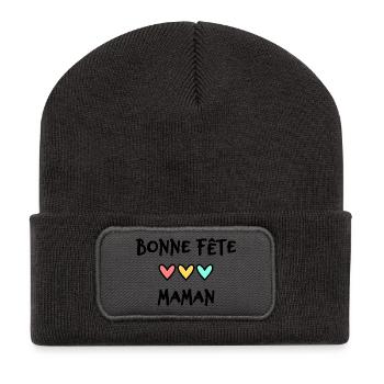 BONNE FÊTE MAMAN. MAMAN. FÊTE DES MÈRES. FÊTE - Beanie recyclé à patch - charbon - Devant