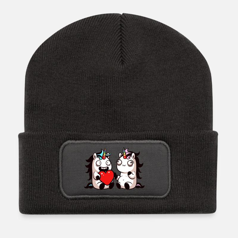 Einhorn Herzensduo - Recycelte Patch Beanie - Dunkelgrau