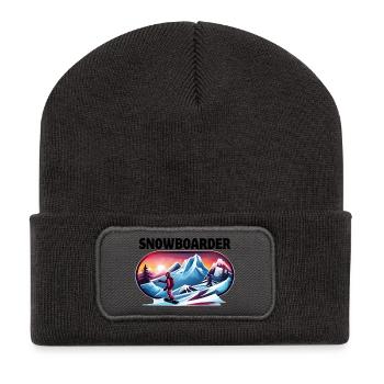 ski, snowboard, station de ski, snowboarder - Beanie recyclé à patch - charbon - Devant