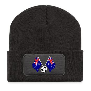 Deux drapeaux australiens avec un ballon de football - Beanie recyclé à patch - charbon - Devant