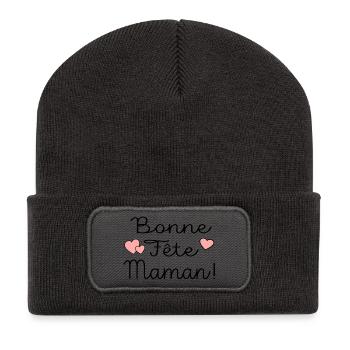 Bonne Fête Maman Mère - Beanie recyclé à patch - charbon - Devant