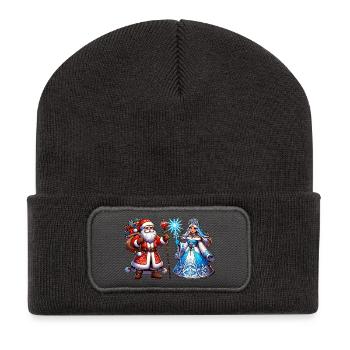 Ded Moroz Snegurotschka russischer Weihnachtsmann - Recycelte Patch Beanie - Dunkelgrau - Vorne