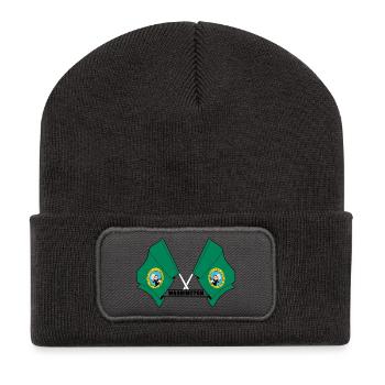 Zwei Flaggen mit dem Text WASHINGTON - Recycelte Patch Beanie - Dunkelgrau - Vorne