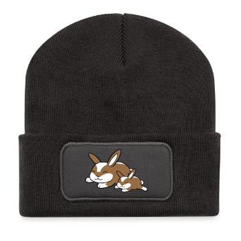 2 Hasen schlafen Papa Mama Kind Mutter liegen müde - Recycelte Patch Beanie - Dunkelgrau - Vorne
