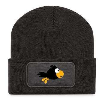 Corbeau Oiseau Voler Rapide Cool Drôle Dessin animé Humour - Beanie recyclé à patch - charbon - Devant