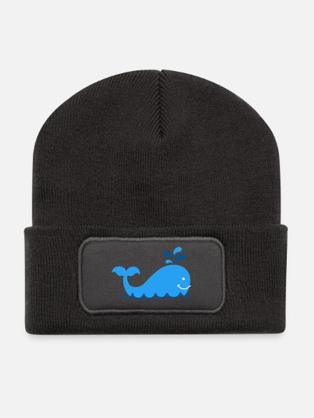 Nautic Design Blauwal Splash Karikatur - Recycelte Patch Beanie - Dunkelgrau