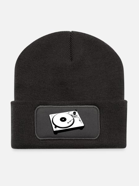 Turntable Plattenspieler DJ - Recycelte Patch Beanie - Dunkelgrau